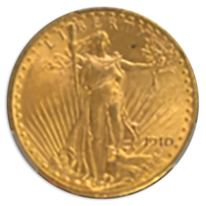 1910 $20 Saint Gaudens obverse image on transparent background. Graded MS64.