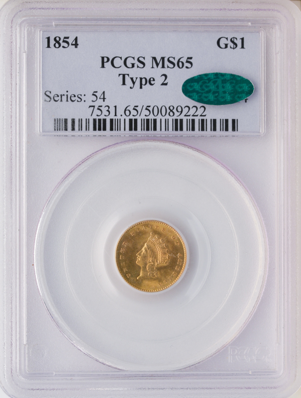1854 Ty II Gold $1 PCGS MS65 CAC