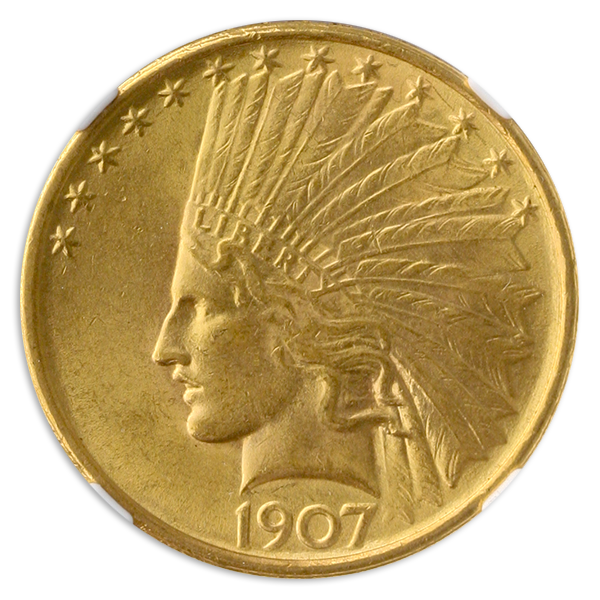 1907 $10 indian No Motto MGC MS64 CAC