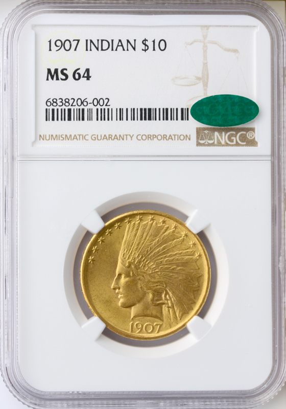 1907 $10 indian No Motto MGC MS64 CAC
