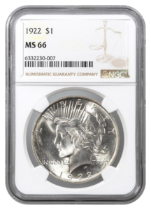 1922 Peace $1 NGC MS66