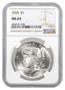 1924 Peace $1 NGC MS64