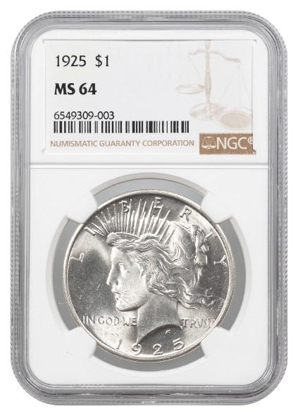 1925 Peace $1 NGC MS64