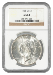 1928-S Peace $1 NGC MS64