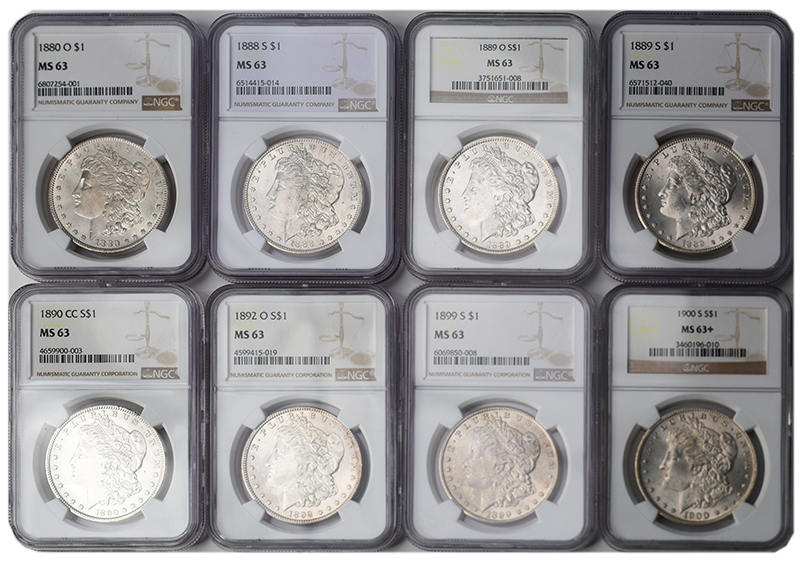 Morgan Dollar Set - 8 pc NGC MS63 Booster Set #2 (Types and Conditions Vary)