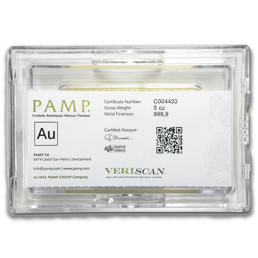 5 oz Pamp Suisse Gold Bar (New w/Assay, Types Vary)