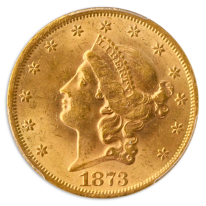 1873 $20 Liberty Open 3 PCGS MS62