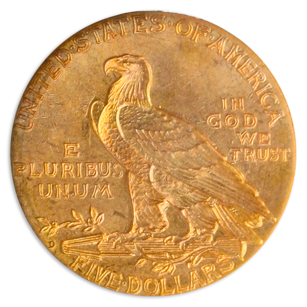 $5 INDIAN 1908-D NGC