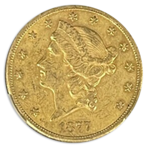 1877-CC $20 Liberty CACG AU50
