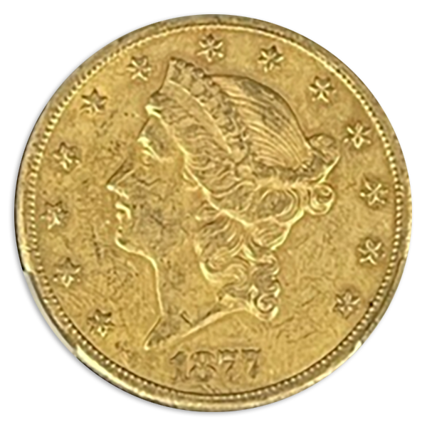 1877-CC $20 Liberty CACG AU50