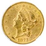 1873 $20 Liberty Open 3 NGC AU55 CAC