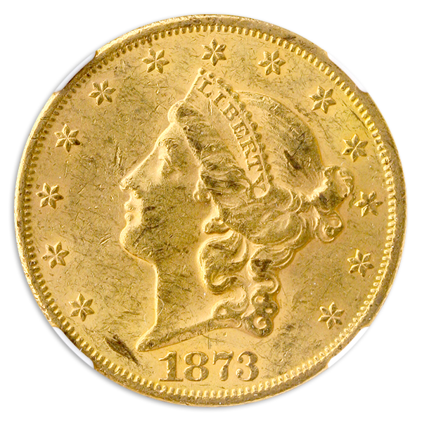 1873 $20 Liberty Open 3 NGC AU55 CAC 1873 $20 Liberty Open 3 NGC AU55 CAC