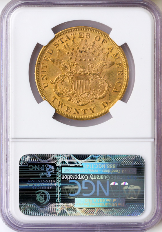 1873 $20 Liberty Open 3 NGC AU55 CAC 1873 $20 Liberty Open 3 NGC AU55 CAC
