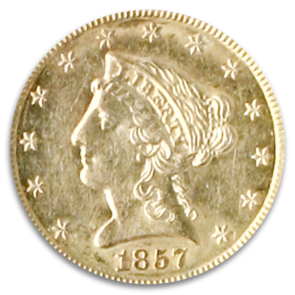 1857-S $2.50 Liberty SSCA POD PCGS AU58 +