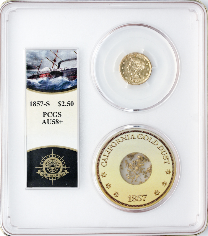 1857-S $2.50 Liberty SSCA POD PCGS AU58 +