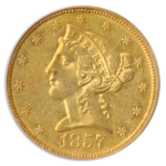1857-O $5 Liberty PCGS AU53