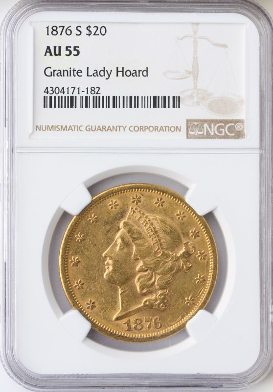 1876-S $20 Liberty NGC AU55