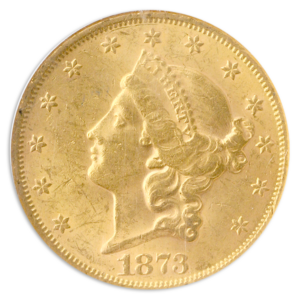 1873 $20 Liberty Open 3 Gold Coin NGC Mint State 61(MS61)