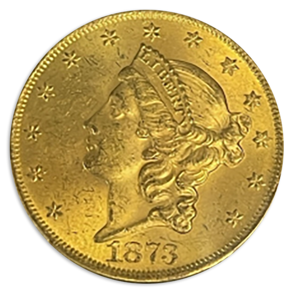 1873 $20 Liberty Open 3 PCGS MS64 CAC