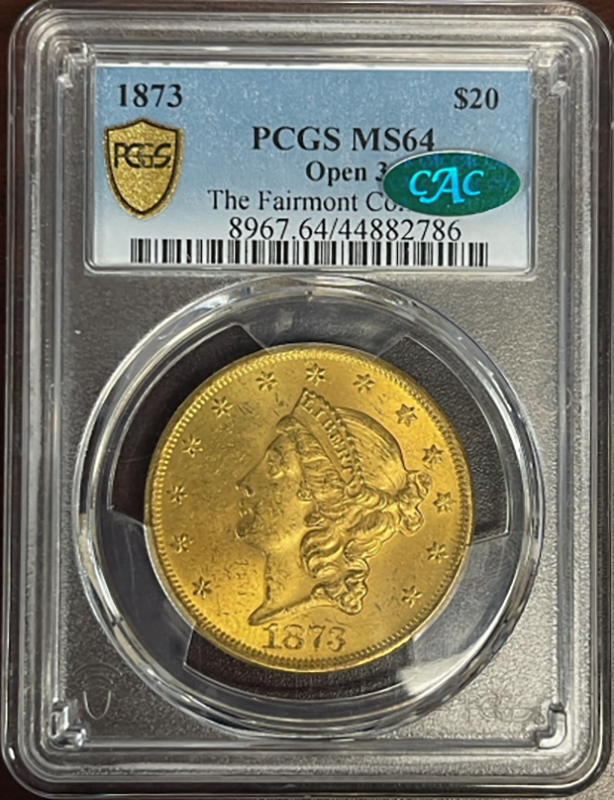 1873 $20 Liberty Open 3 PCGS MS64 CAC