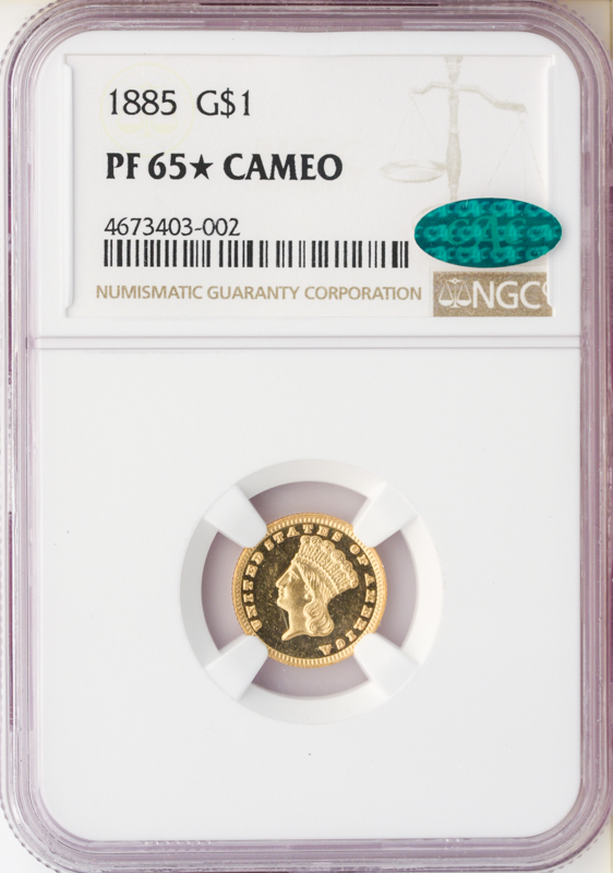 1885 Gold $1 Type III NGC PR65* CAC