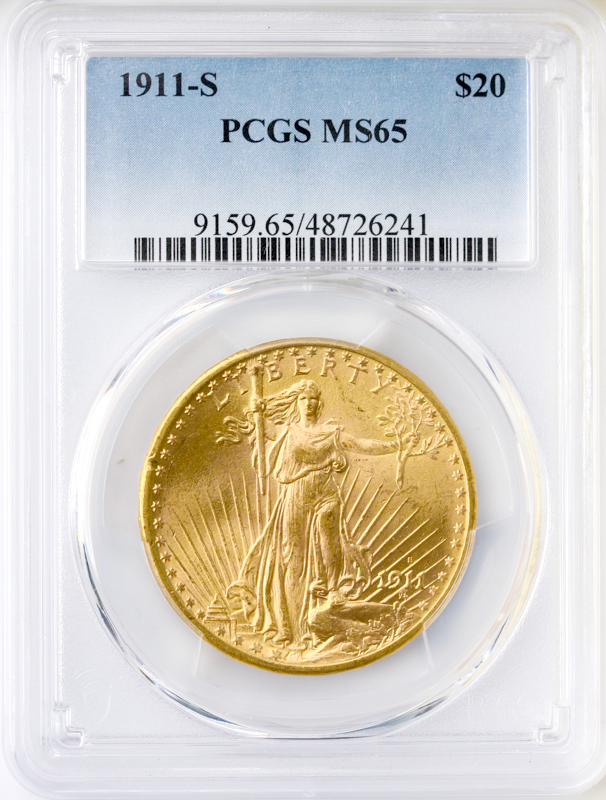 1911-S $20 St Gaudens PCGS MS65