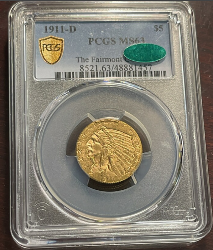 1911-D $5 Indian PCGS MS63 CAC