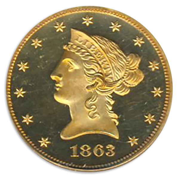 1863 $10 Liberty PCGS PR64 CAC Deep Cameo