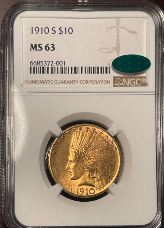 1910-S $10 Indian NGC MS63 CAC