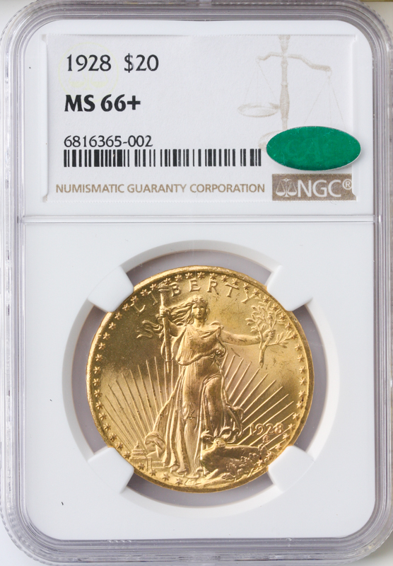 1928 $20 Saint Gaudens NGC MS66 CAC +