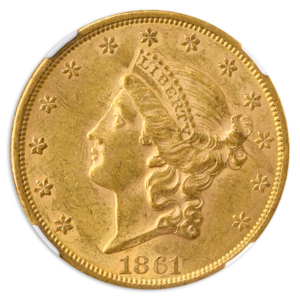 1861 $20 Liberty NGC AU58 CAC