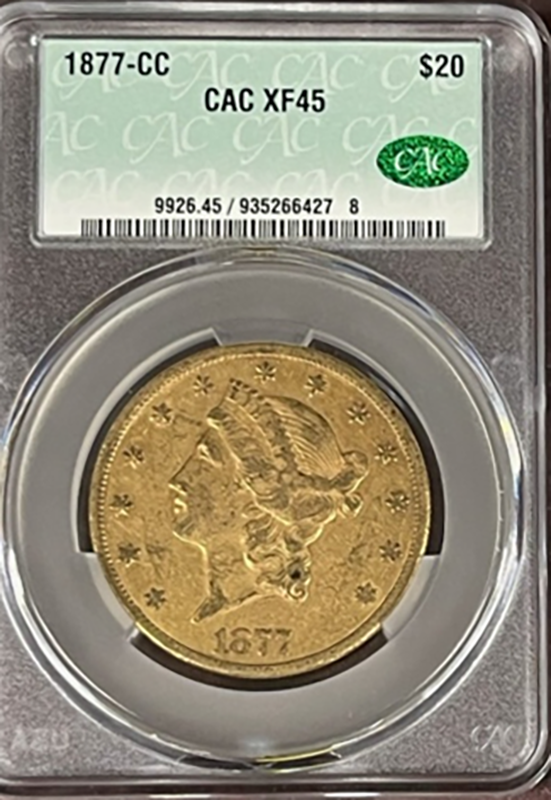 1877-CC $20 Liberty CACG XF45