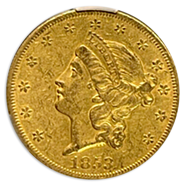 1853-O $20 Liberty CACG AU50