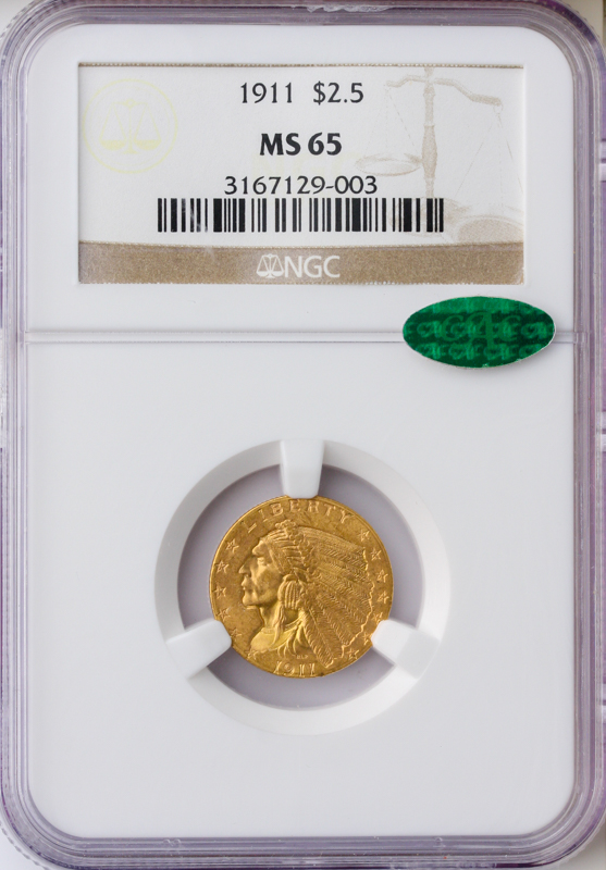 1911 $2.50 Indian NGC MS65 CAC