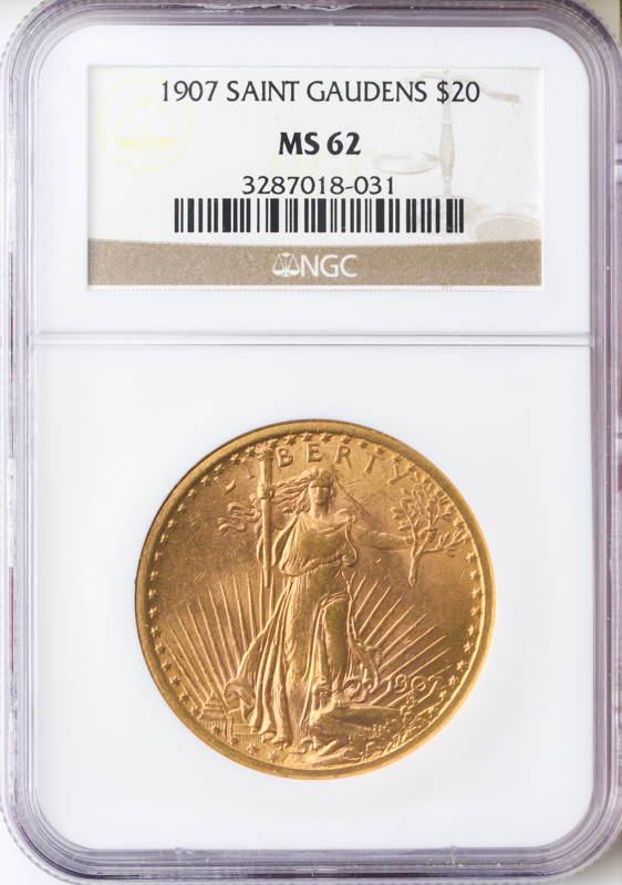 1907 $20 Saint Gaudens NGCvMS62 CAC