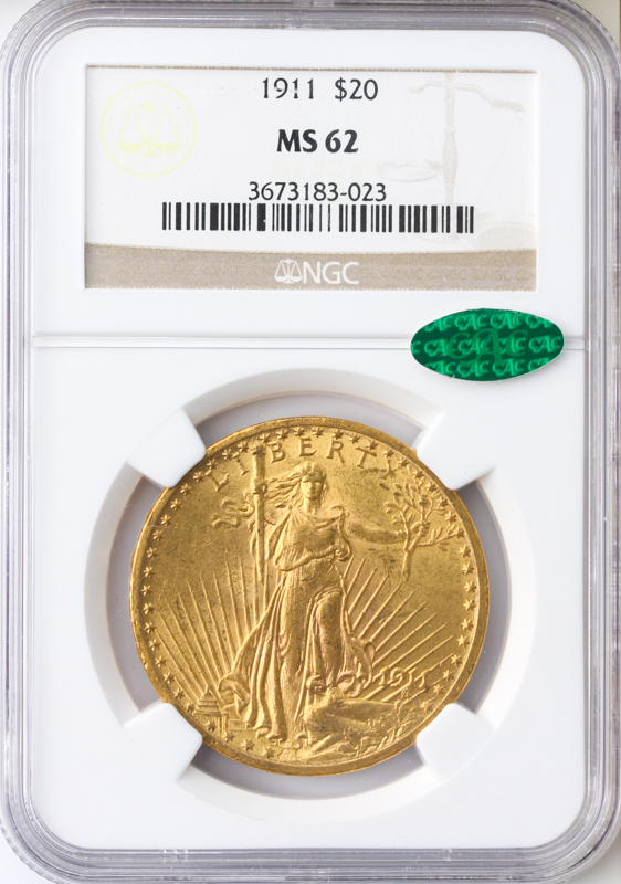 1911 $20 Saint Gaudens NGC MS62 CAC 1911 $20 Saint Gaudens NGC MS62 CAC