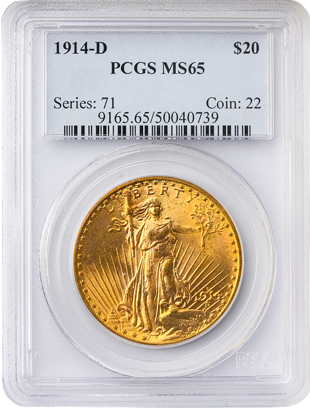 1914-D $20 Saint Gaudens PCGS MS65