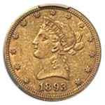 1893-CC $10 Liberty CACG AU55