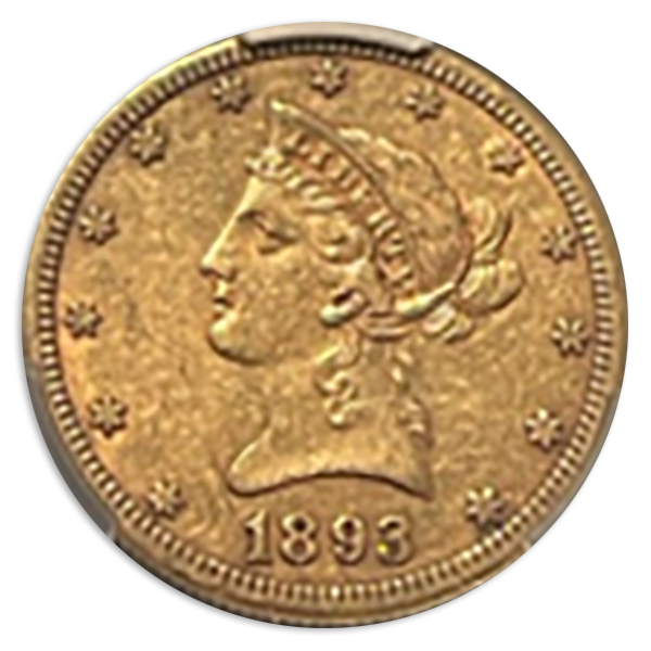 1893-CC $10 Liberty CACG AU55