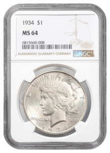 1934 Peace $1 NGC MS64