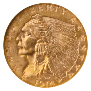 1914 $2.50 Indian NGC MS62