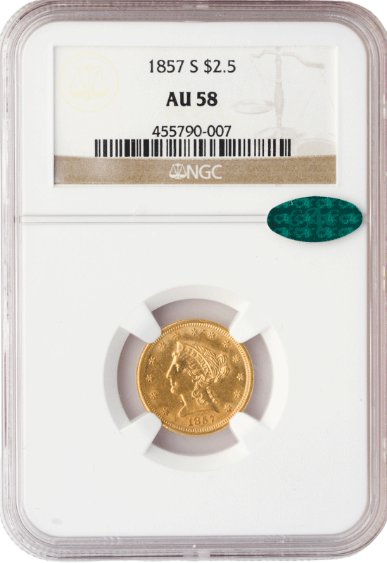 1857-S $2.50 Liberty NGC AU58 CAC