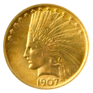 1907 No Motto $10 Indian Gold Coin NGC MS65 CAC