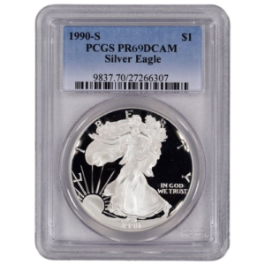 1990-S 1 oz Silver Eagle PCGS PR69DCAM