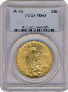 1914-S $20 Saint Gaudens PCGS MS65
