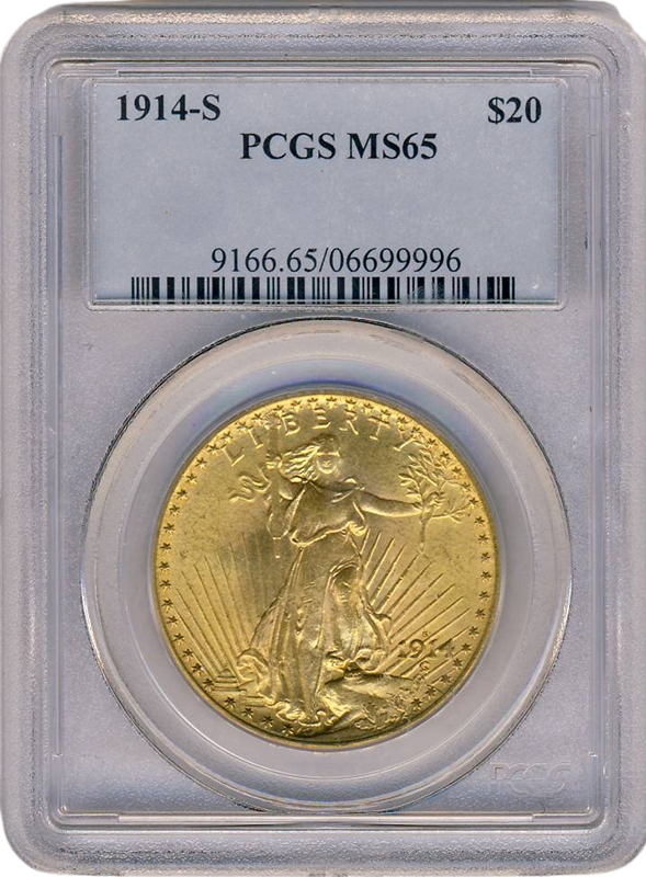 1914-S $20 Saint Gaudens PCGS MS65