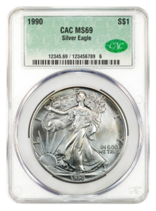 1990 1 oz Silver Eagle CACG MS69