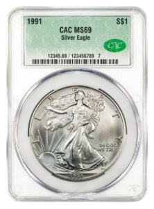 1991 1 oz Silver Eagle CACG MS69