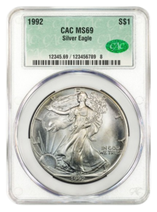 1992 1 oz Silver Eagle CACG MS69