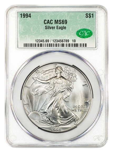 1994 1 oz Silver Eagle CACG MS69